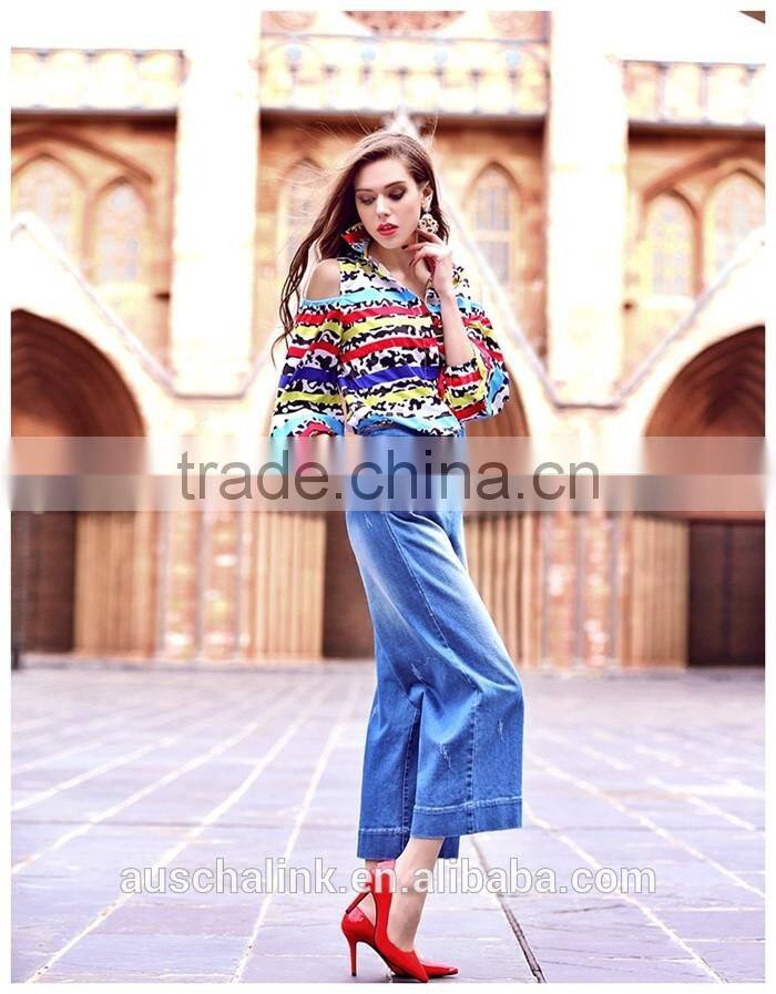 2016 hot sell new style personalized wide leg woman denim jeans low price