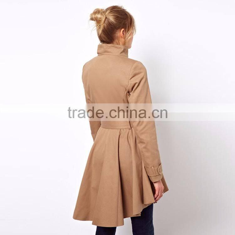 HAODUOYI Women Khaki Asymmetric Trim Single Button Dust Coat