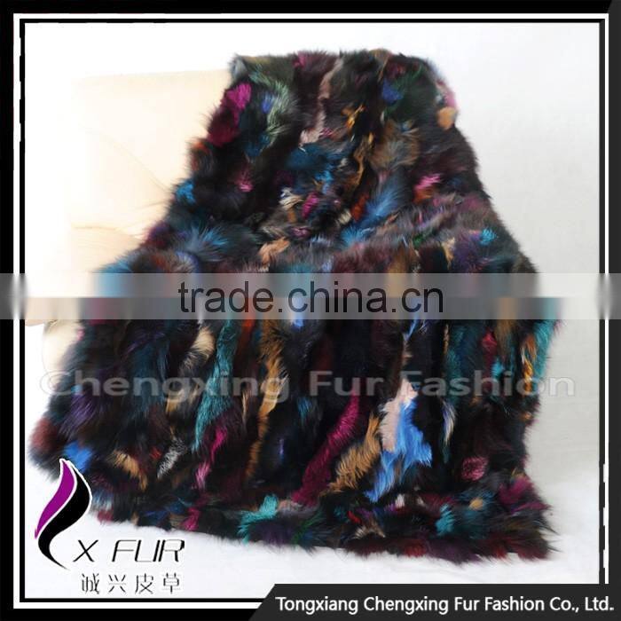 CX-D-83 Patchwork Silver Fox Fur Throw Fur Blanket