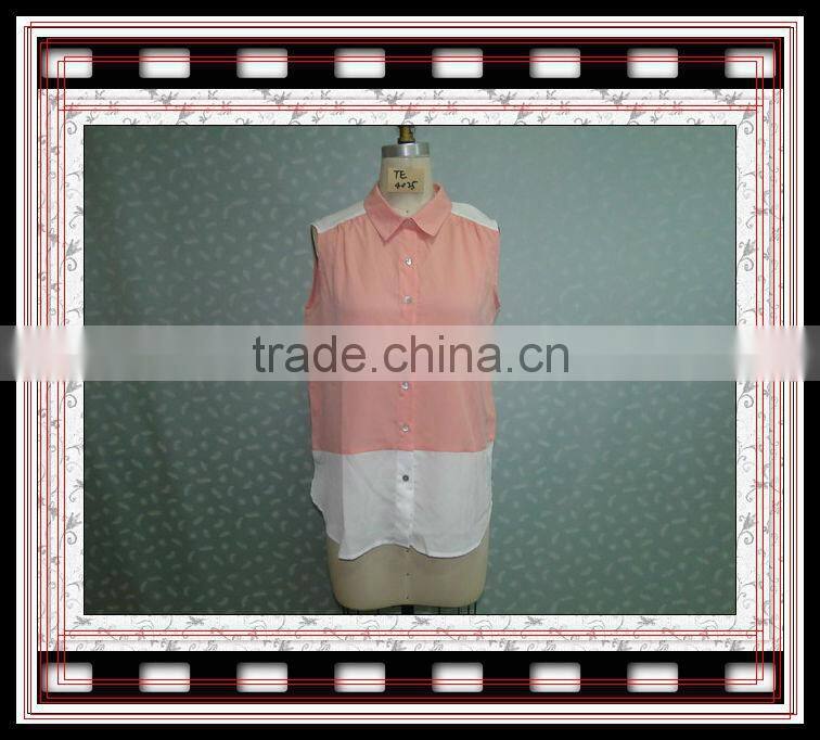 2015 ladies shirts and blouses with combined color tape