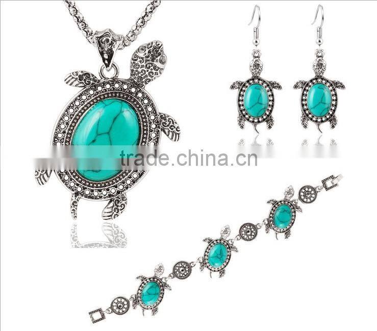 Silver Plated Lovely Fish Family Jewelry Sets Necklace Bracelet Earrings Turquoise Jewelry Sets For Girls