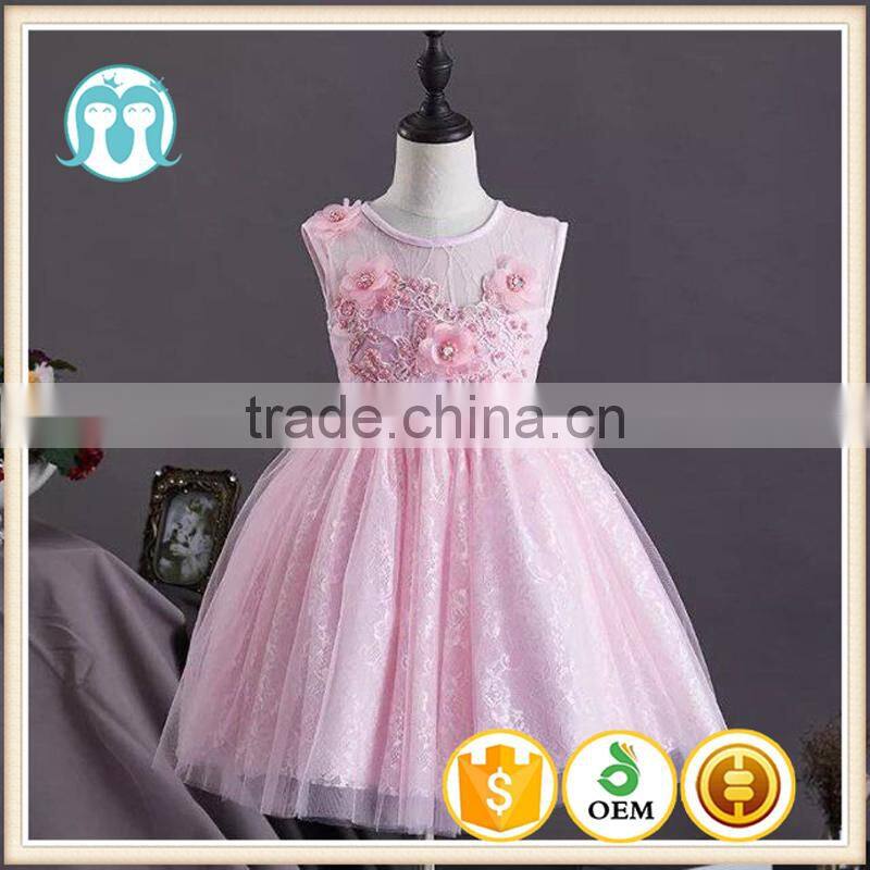 New arrival girls sexy night dress photos baby girls party wear dress Pink cotton puffy girls dress child clothes