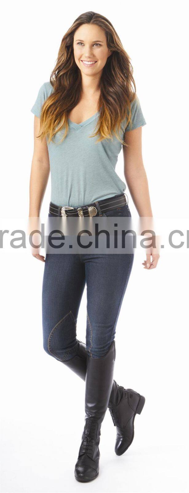 Super soft lightweight cotton spandex lycra bamboo viscose women V neck horse riding t shirts