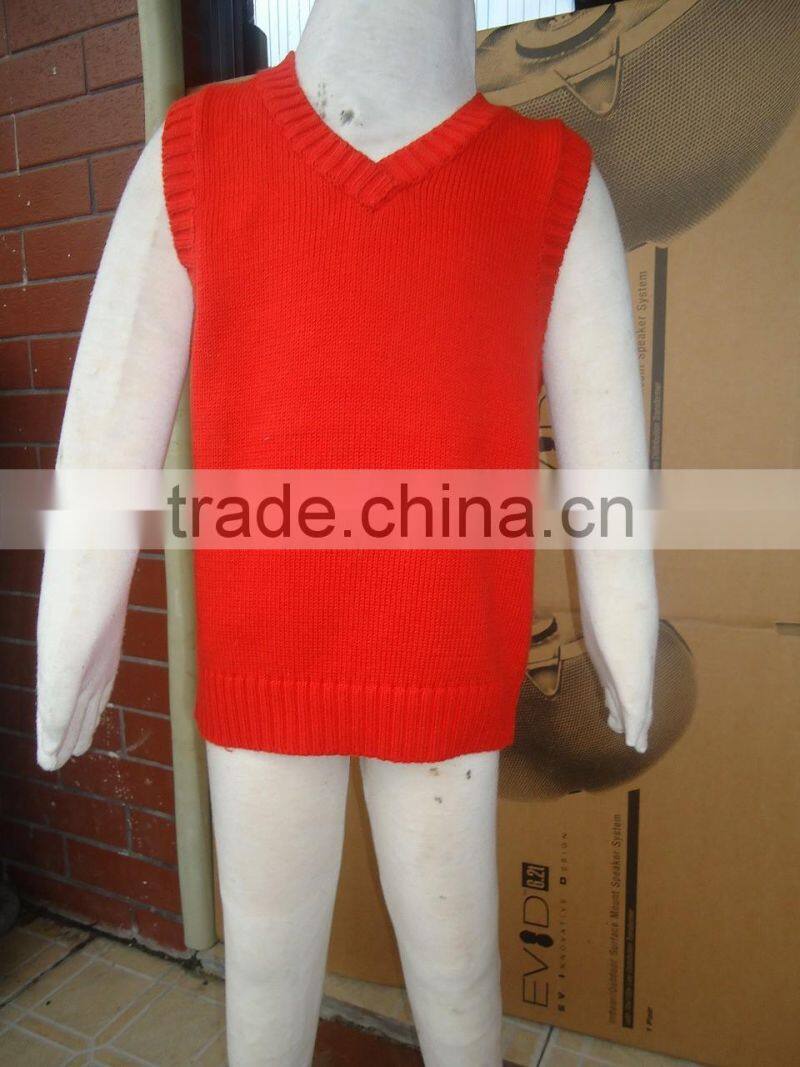 custom cheap unisex baby orange v-neck knitted nuiform sweater vest