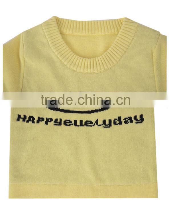 Lovely girl's jacquard pullover sweater with color stripes cuffs