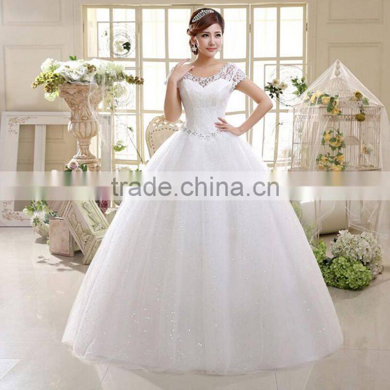 V neck cap sleeve long trail ball gown 2017 wedding dresses