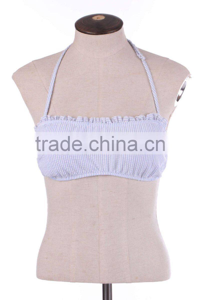 Monogrammed Seersucker Bandeau Swim Top