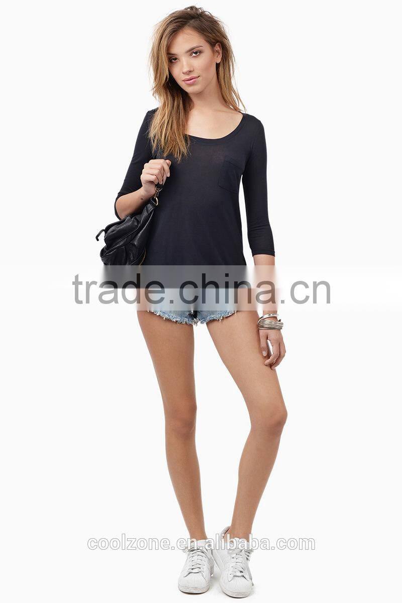 Regular fit long sleeves plain t-shirts wholesale blank t shirts woman