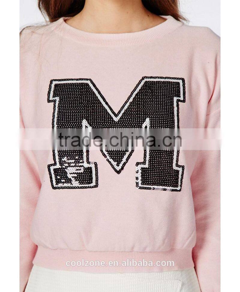 100% Cotton cropped sequined plain hoodies wholesale long sleeve bulk hoodies