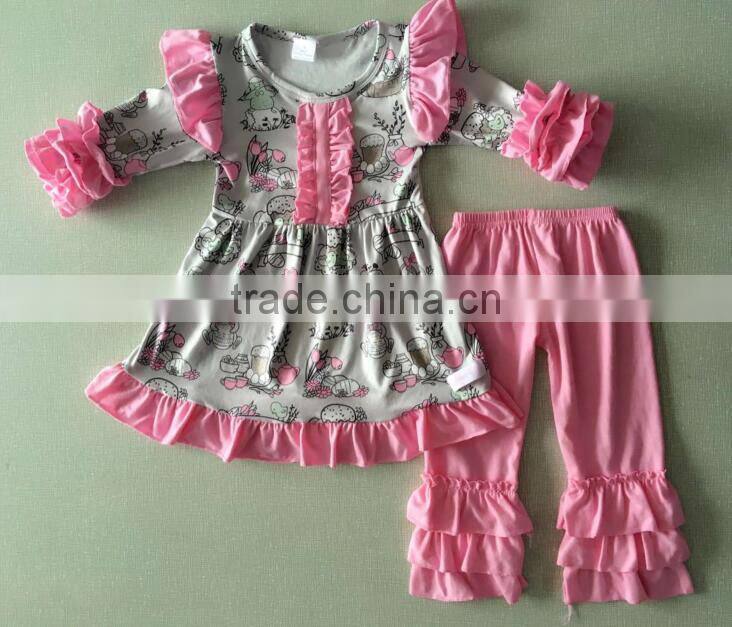 new coming bulk wholesale double ruffle kids clothing outfit