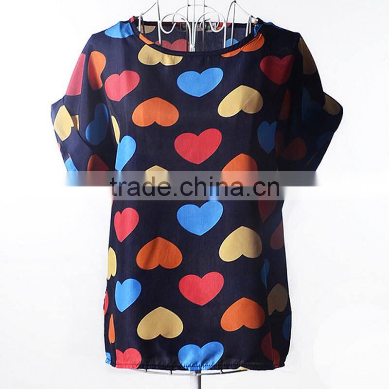 2017 new design ladies print chiffon style blouse