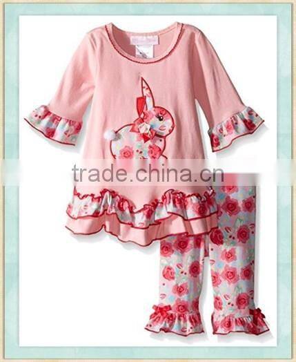 2017 new Easter day bunny outfits Girls Easter clothing dress set spring outfits girls' floral bunny appliqued playwear sets