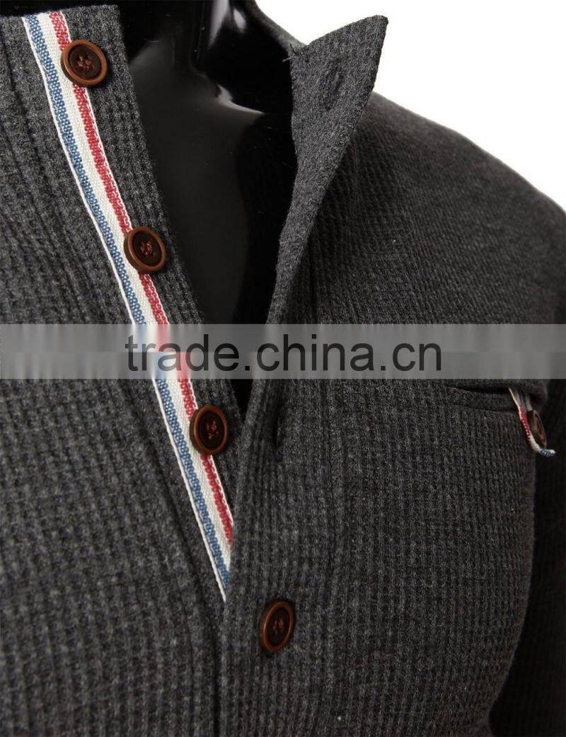 Mens Trendy Bound Pocket Waffle Cotton Knit Long Sleeve Henley Shirts