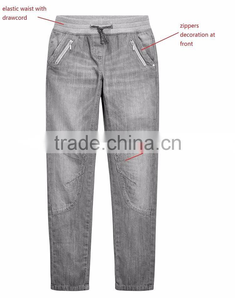 Wholesale cotton light gery zipper decoration jeans trousers for children