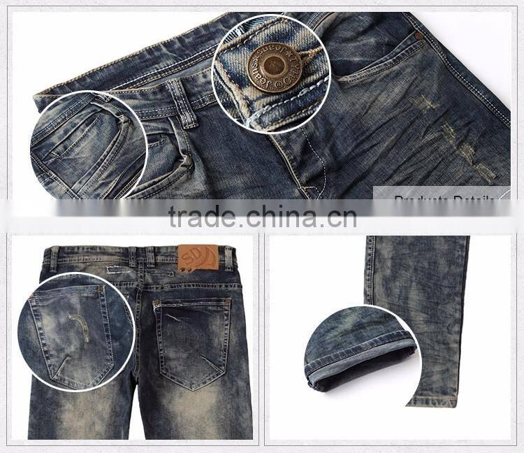 Top sale New design Autumn customized blue hole design denim ripped jeans men 2017 denim