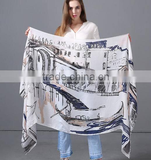 Floral fashion logo design digital printed women long scarf chinese satin silk scarf custom