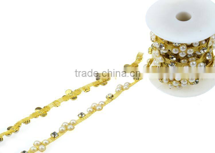 New Cup Chain Crystal Rhinestone &Pearl Chain Trimming for Garment
