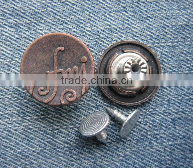 Customized alloy shank jeans button with vintage copper
