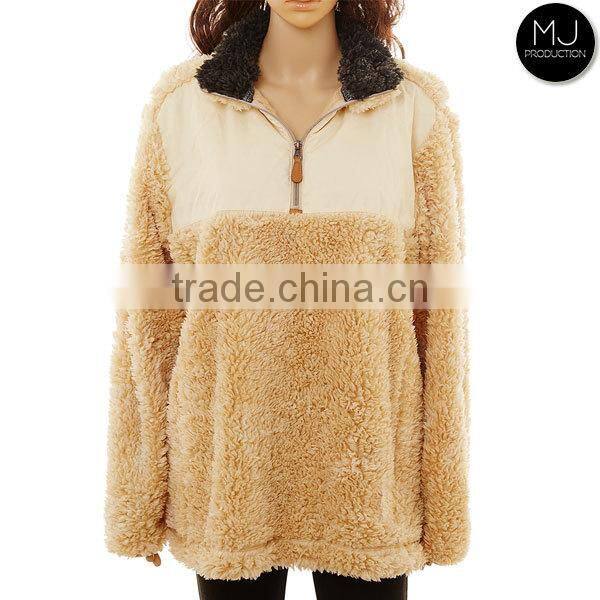 wholesale puffer knitted jersey monogrammed blank youth quarter zip jacket sherpa fleece pullover for women