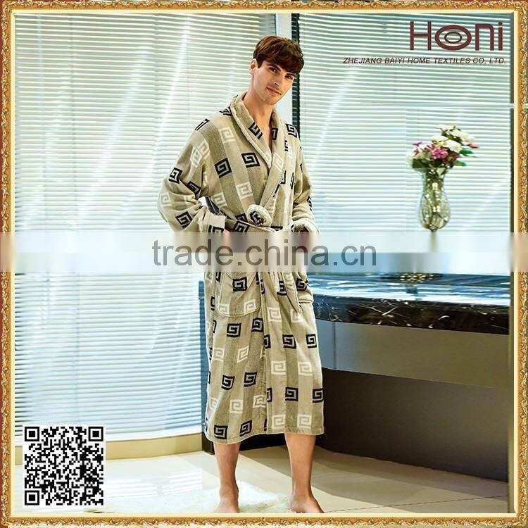 Men's Patterned Cotton Soft Bathrobe With Belt