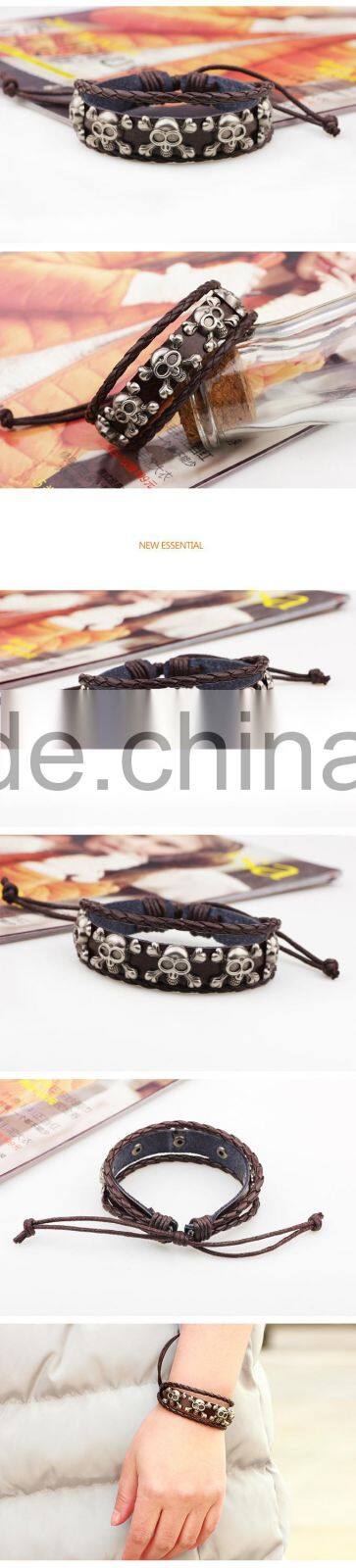 XP-LB-2141 best price nail rivet skull leather bracelet