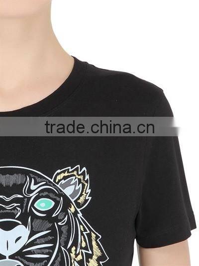 Girls Short Sleeve O Neck Printed T-Shirts made in China,Oem 100% cotton Fashion Black T shirts for Women