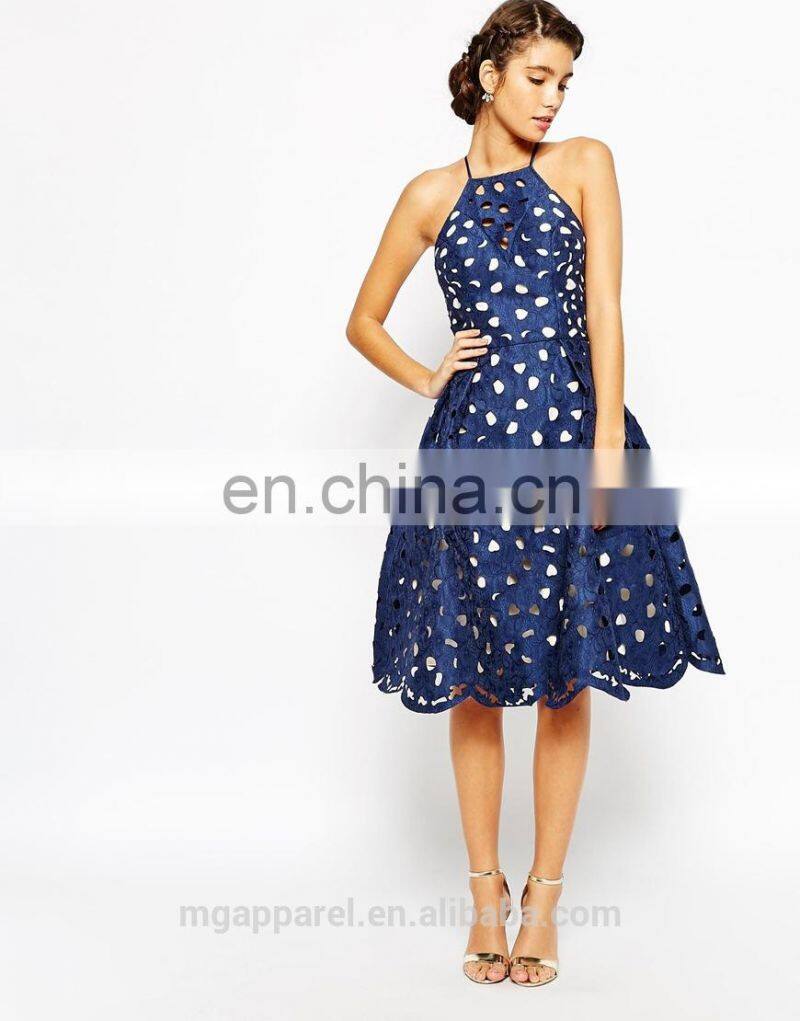 High Neck Lace Cutwork Full Short Sexy Free Prom Dress