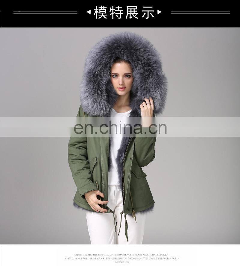 New Collections Winter Fur Coats Fox Army Jacket Women Outwear Parka