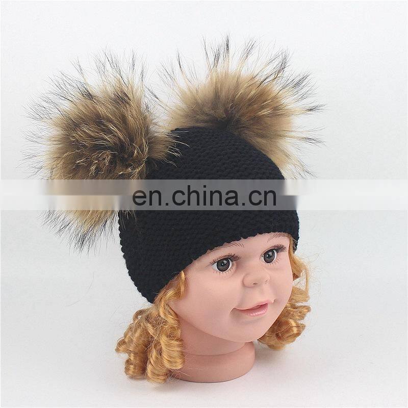 2017 Big Raccoon Fur Pom Pom Beanie Large Bobble Pompom Baby Hat