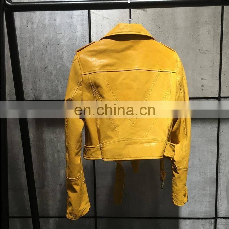Wholesale Chinese Haining Genuine Leather Coat Woman Red Leather Jacket