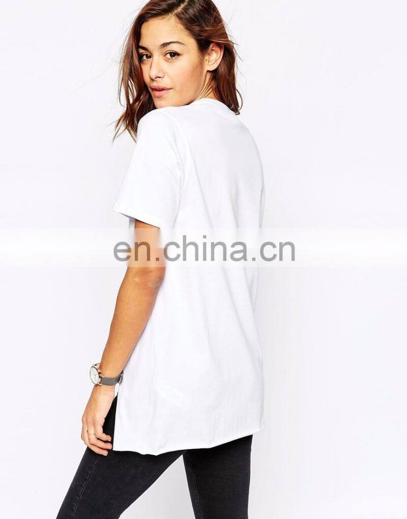 Summer season Sexy side split cotton brand t-shirts for lady