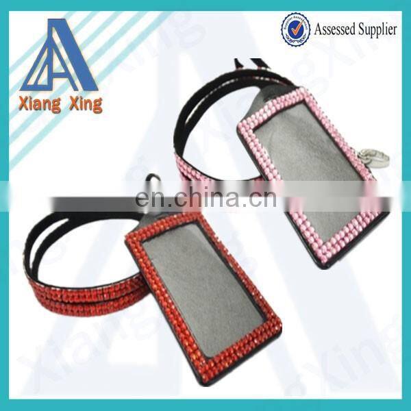 Leather vertical rhinestone diamante badge holder