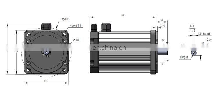 HFM016 24v 750w 3000rpm 2.39Nm 36.76Amp B3 B14 B34 B5 brushless bldc hall sensor motor for electric vehicle