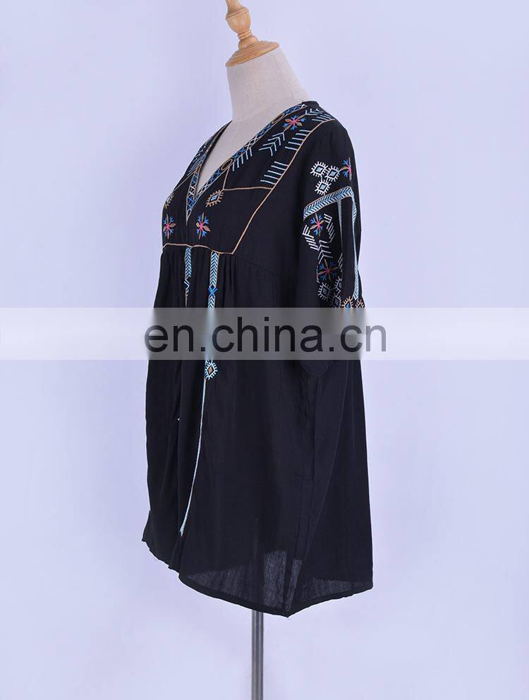2019 Black Bohemian Embroidered Summer Beach Wear Cover-ups Cotton Tunic Women Sexy Mini Dress Swimsuit Cover Up Sarongs