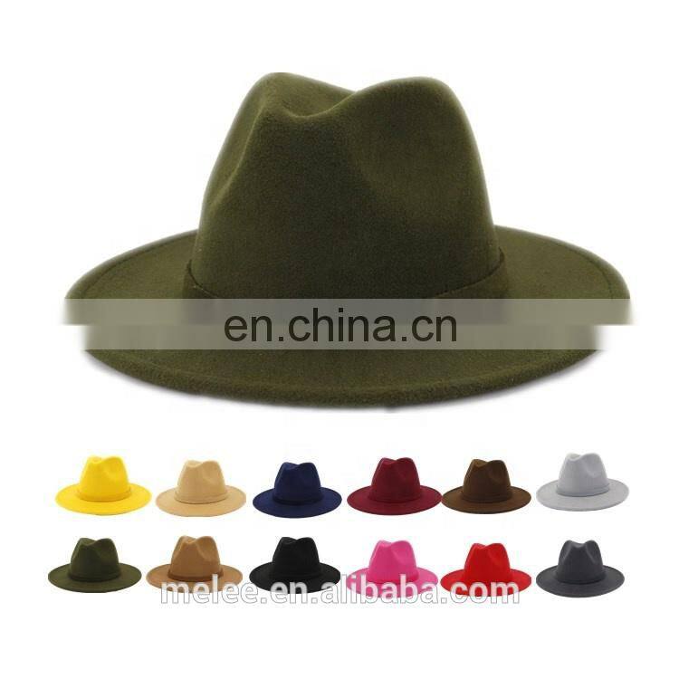 Cheap Flat Brim Colorful Panama Wide Fedora Hat for Women Men 100% Wool Felt Fedora Jazz Wide Brim Hat
