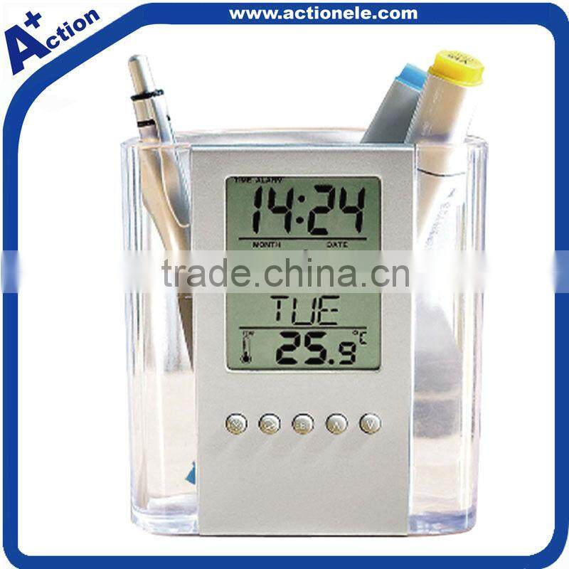 transparent Penholder alarm table clock with music