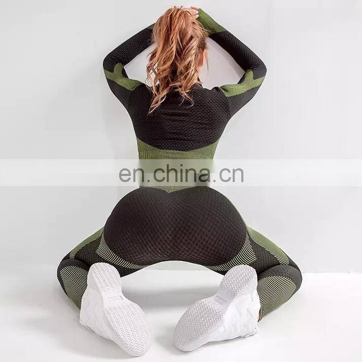 Wholesale women 3 pieces crop top leggings and sports bra workout clothes 3 pieces seamless yoga belt zipper suit