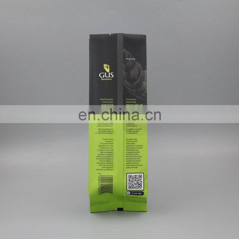 custom printing tin tie recyclable gusset ground coffee bean packing bags with valve