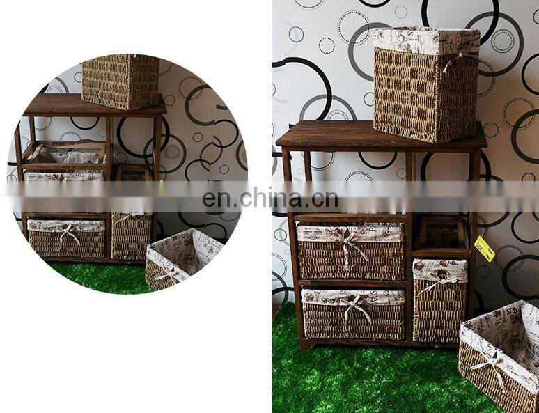 Antique Living Room Cabinet Wooden Cabinet with 5 Rattan Storage Drawers