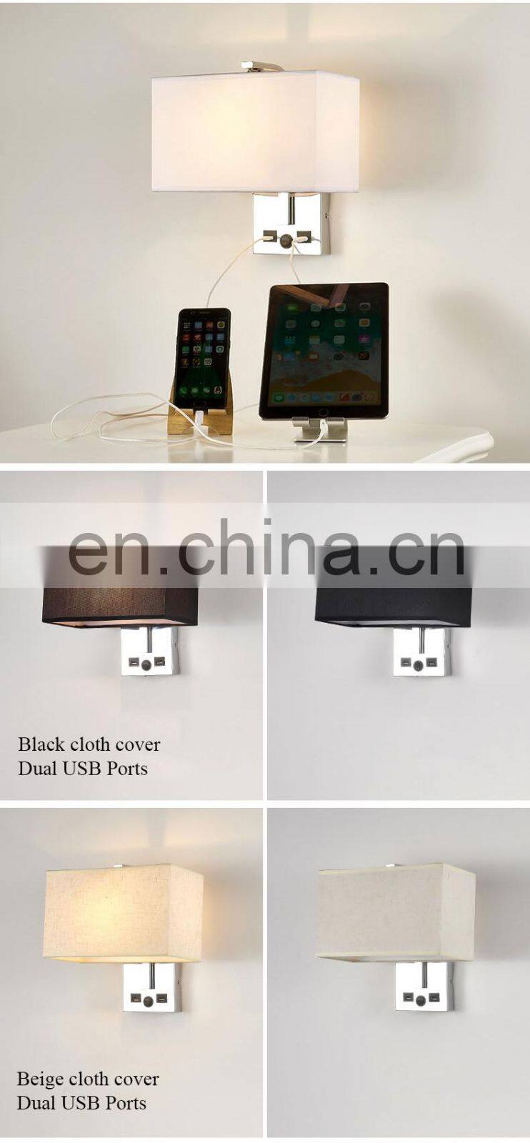 Modern Indoor Luxury Decorative Bedroom Light Bedside USB LED Wall Lamp With Wireless Charger