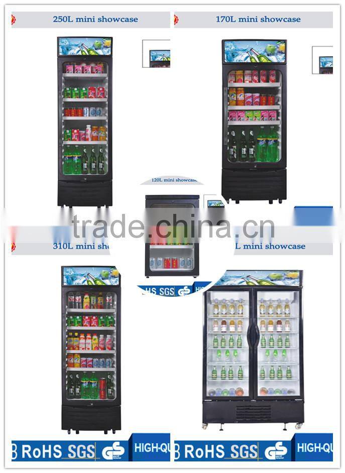 120-1000L single or double glass door freezer with hinged solid lid