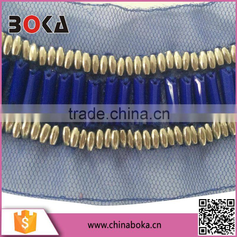BOKA Fashion necktrim with plastic beads embroidery for women's garment