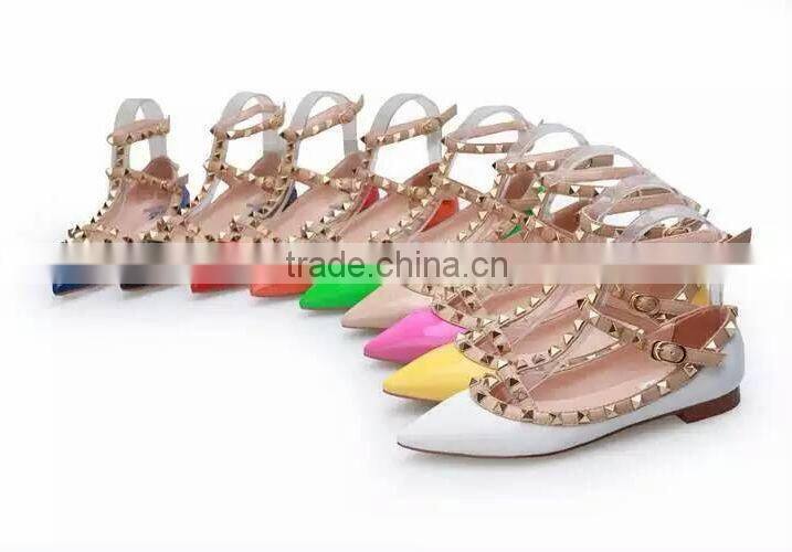 Pointed Toe Lamb Leather Ballet Flats Watercolor Flat Shoes Nice Plating Rivets 5mm heel