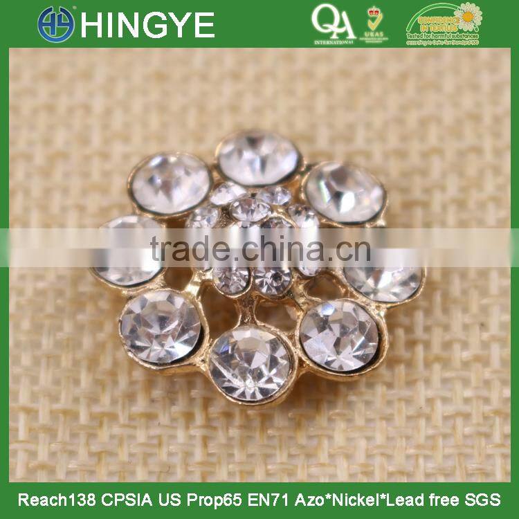 Gold plating wholesale rhinestone flower button 15772-1