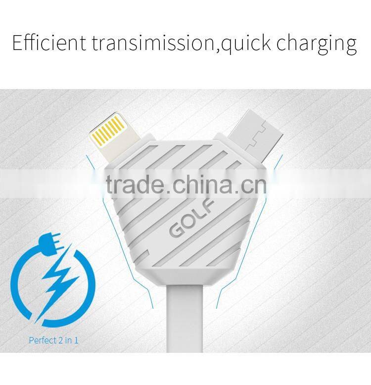 GOLF 2.1A Pineapple Series 2in1data cable for iphone 5/5s/6/6s/6plus 1m quick charge and data pinepple 2in1cable for micro phone