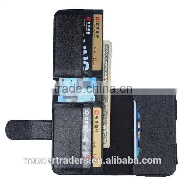 Cheap Multi Function Litchi Grain Stand Wallet PU Leather Case With Card Slot And PC Back Cover For 4 Inch Mobile Phone MT-3682