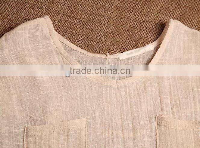 ladies' cotton linen shirt solid color bamboo fabric blouse long sleeve top
