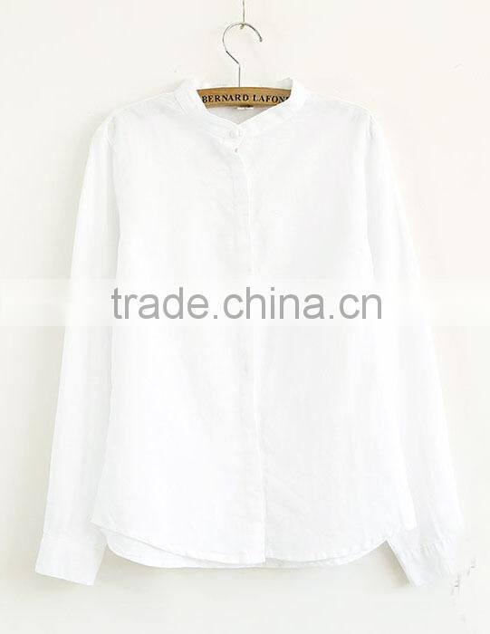 ladies cotton upright collar shirt solid color blouse