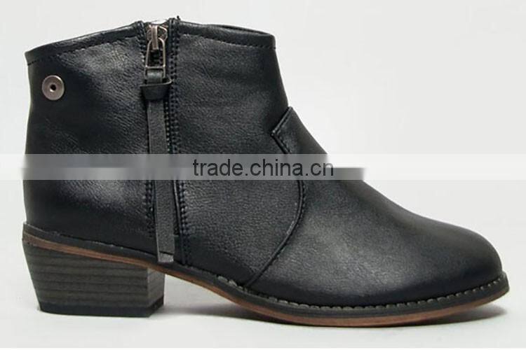 flat low heel brush leahter ladies ankle boots, causal slip on leather boot