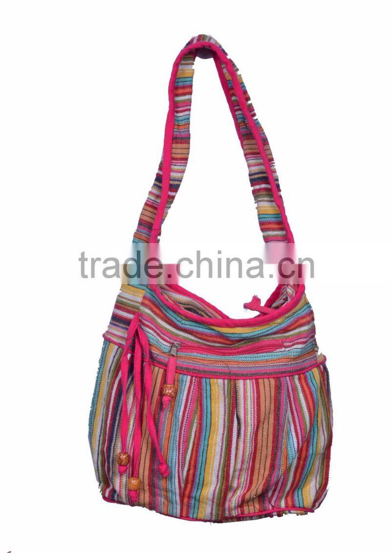 Cotton Canvas Fabric Patch Bag with bead